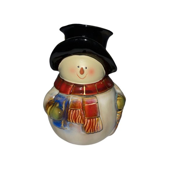 Rare Gibson Vintage Handpainted Snowman Cookie Jar Christmas Holiday - Picture 1 of 7